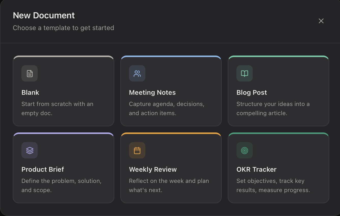 TWO template picker showing available templates